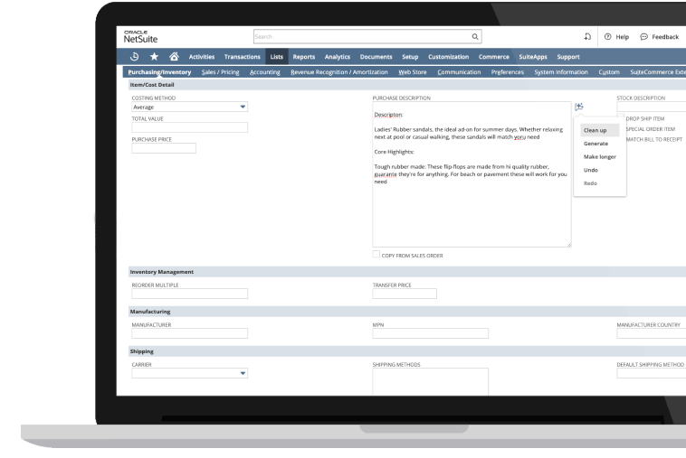 NetSuite Text Enhance Dashboard