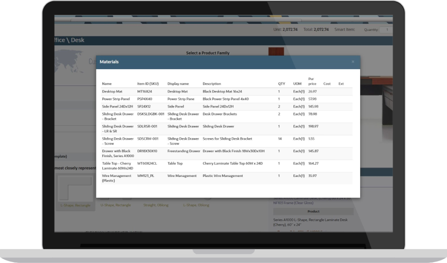 Bill of Materials and Routing dashboard
