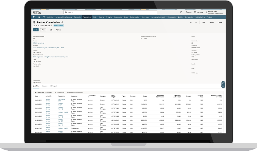 NetSuite partner commission dashboard