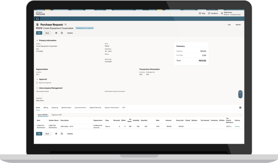 NetSuite Purchase Controls dashboard