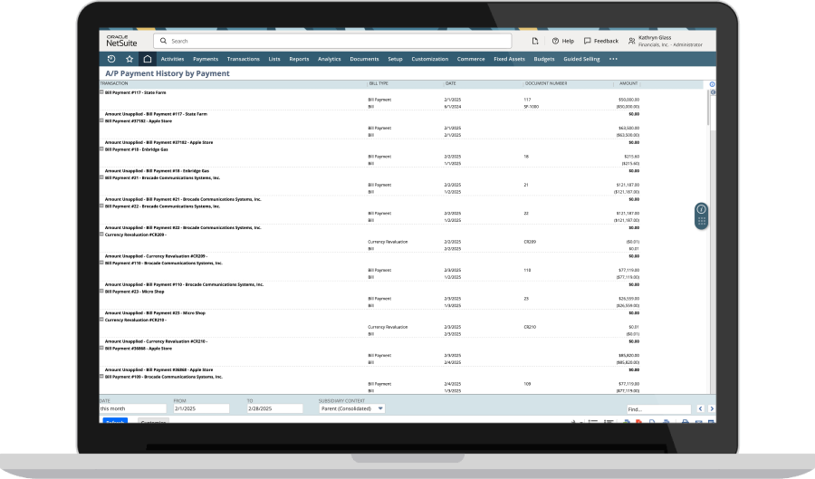 NetSuite Reporting dashboard