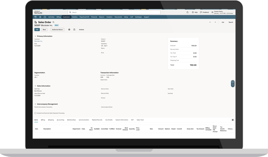 NetSuite Automated Invoicing dashboard