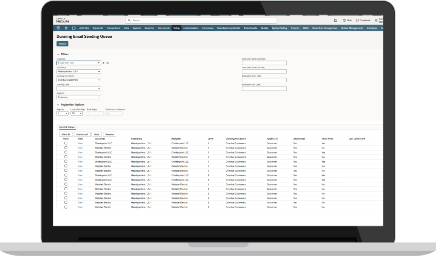 NetSuite Dunning and Collections dashboard