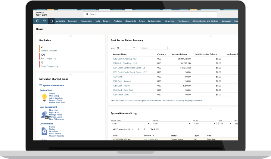 NetSuite Automated Reconciliation dashboard