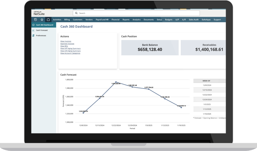 NetSuite Cash Flow Visibility dashboard
