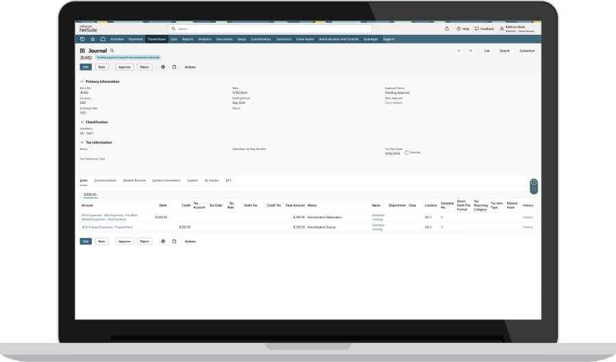 NetSuite journal dashboard