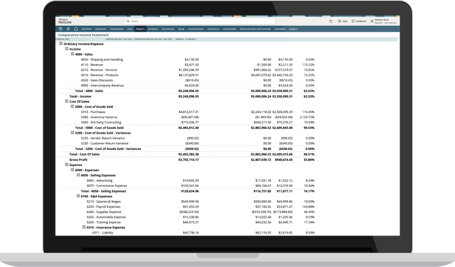 NetSuite reporting dashboard