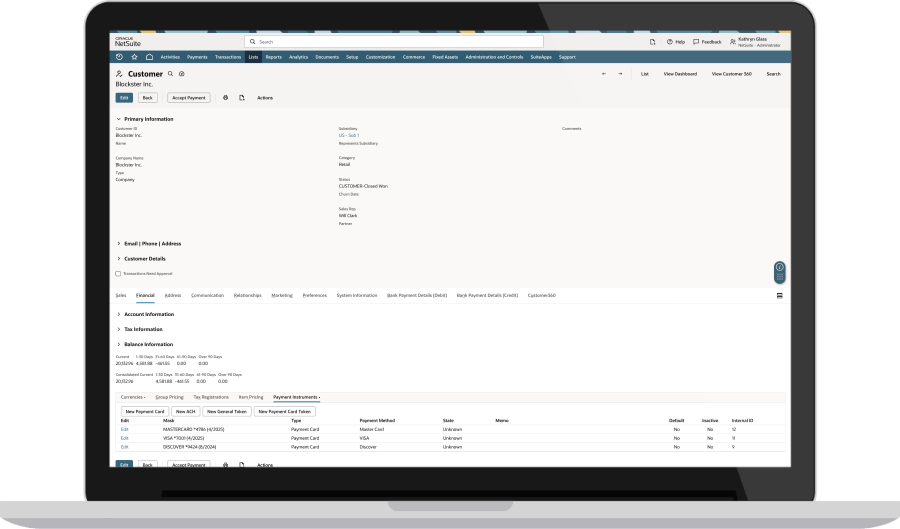 NetSuite Payment Processing dashboard