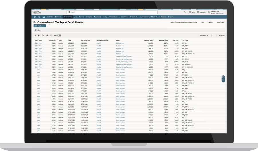 NetSuite payment information dashboard