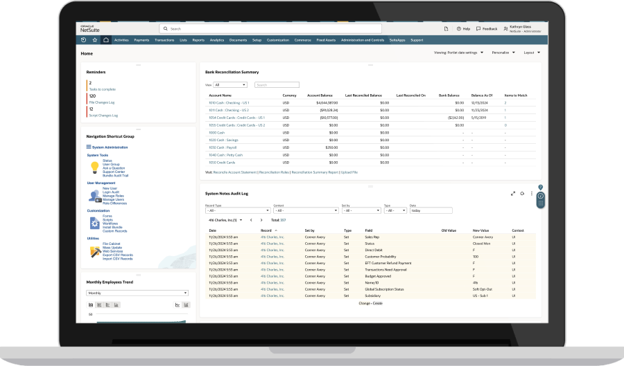 NetSuite Cash Management dashboard