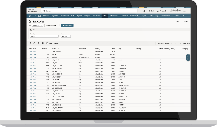 NetSuite Tax Management dashboard
