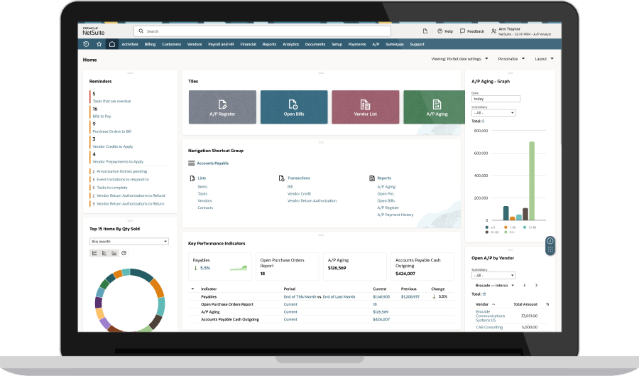 NetSuite accounting dashboard.