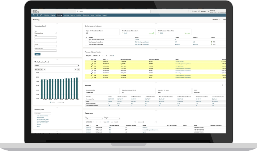 NetSuite dashboard