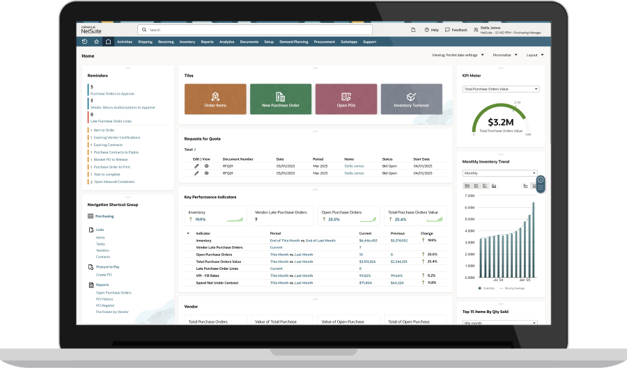 NetSuite dashboard