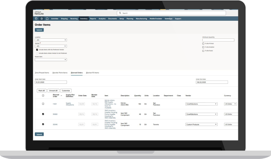 supply chain execution screenshot