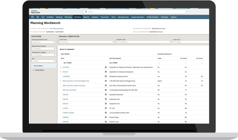 supply planning screenshot
