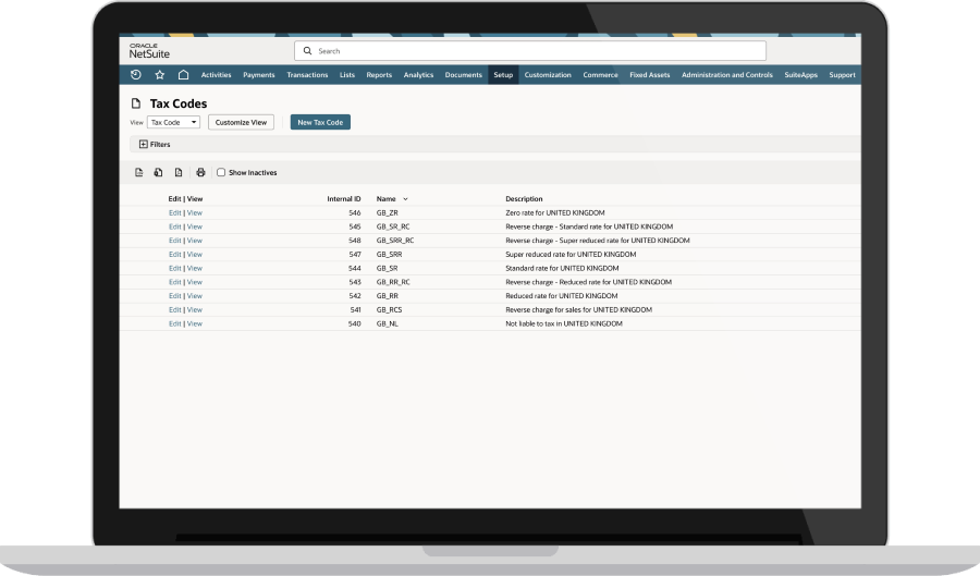 NetSuite Indirect Tax Management Dashboard.
